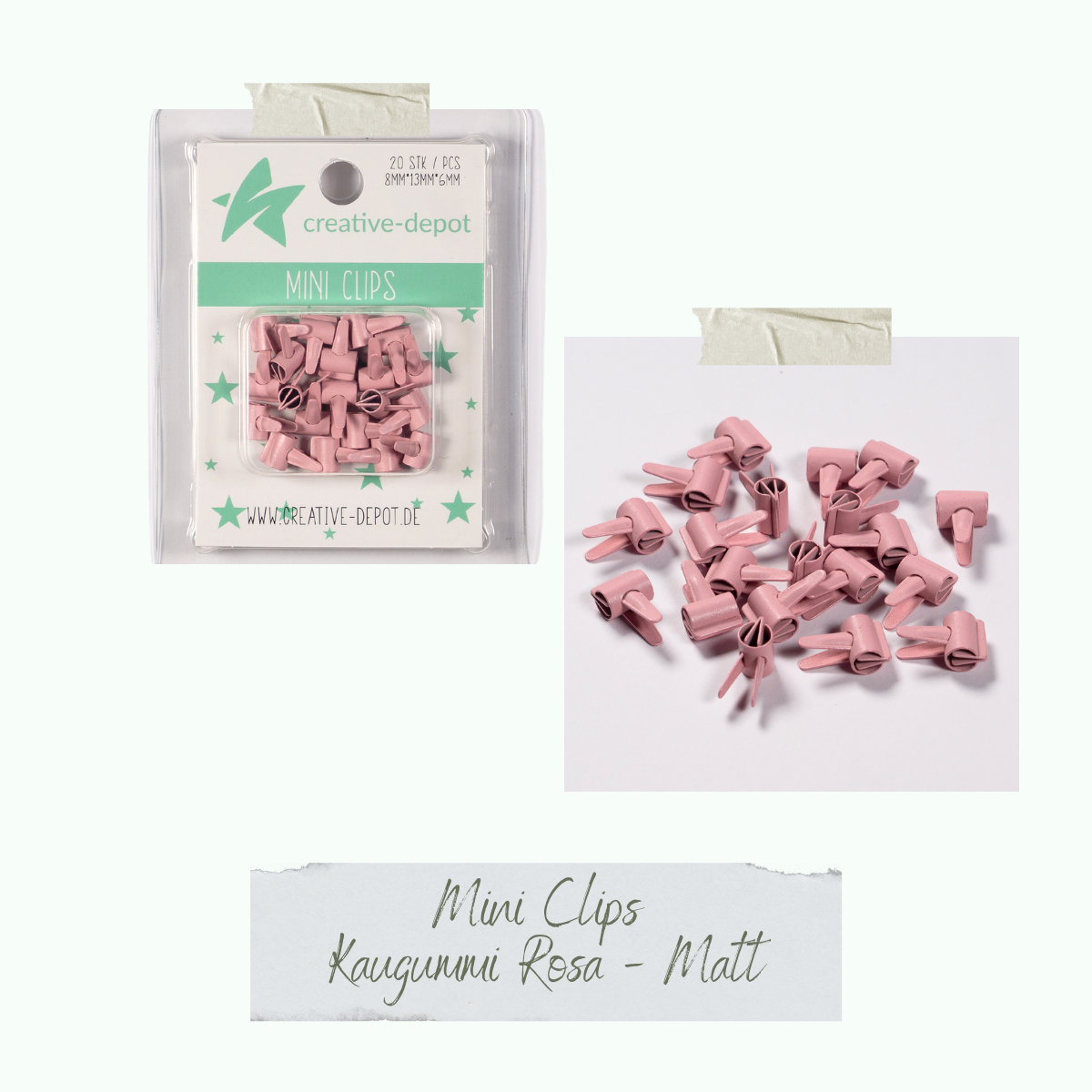 Mini Clip - Kaugummi Rosa - Matt - 20 Stück Mini Clip - Kaugummi Rosa - Matt - 20 Stück