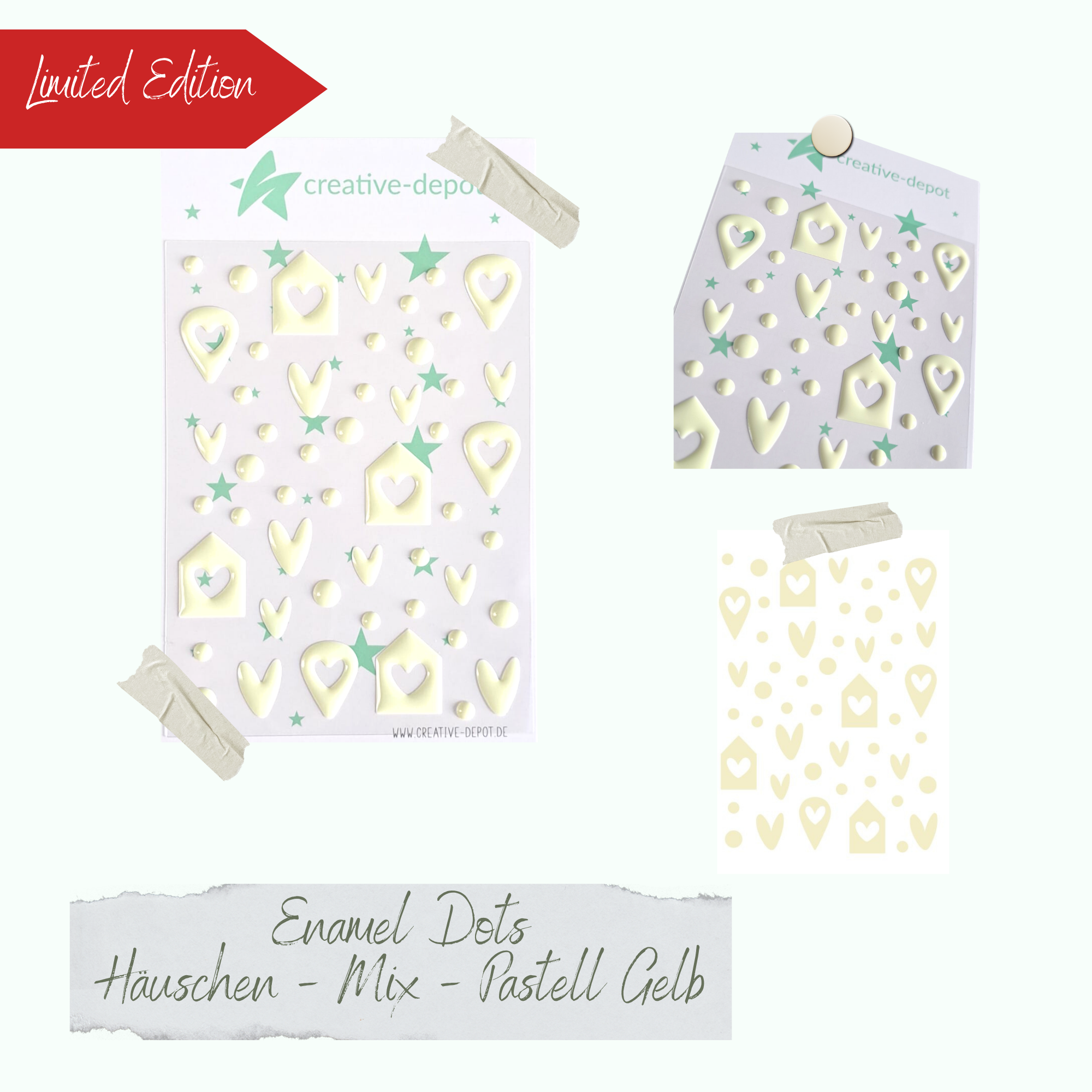 CD-ED-100-Pastell-Gelb Enamel Dots - Häuschen Mix - Pastell Gelb