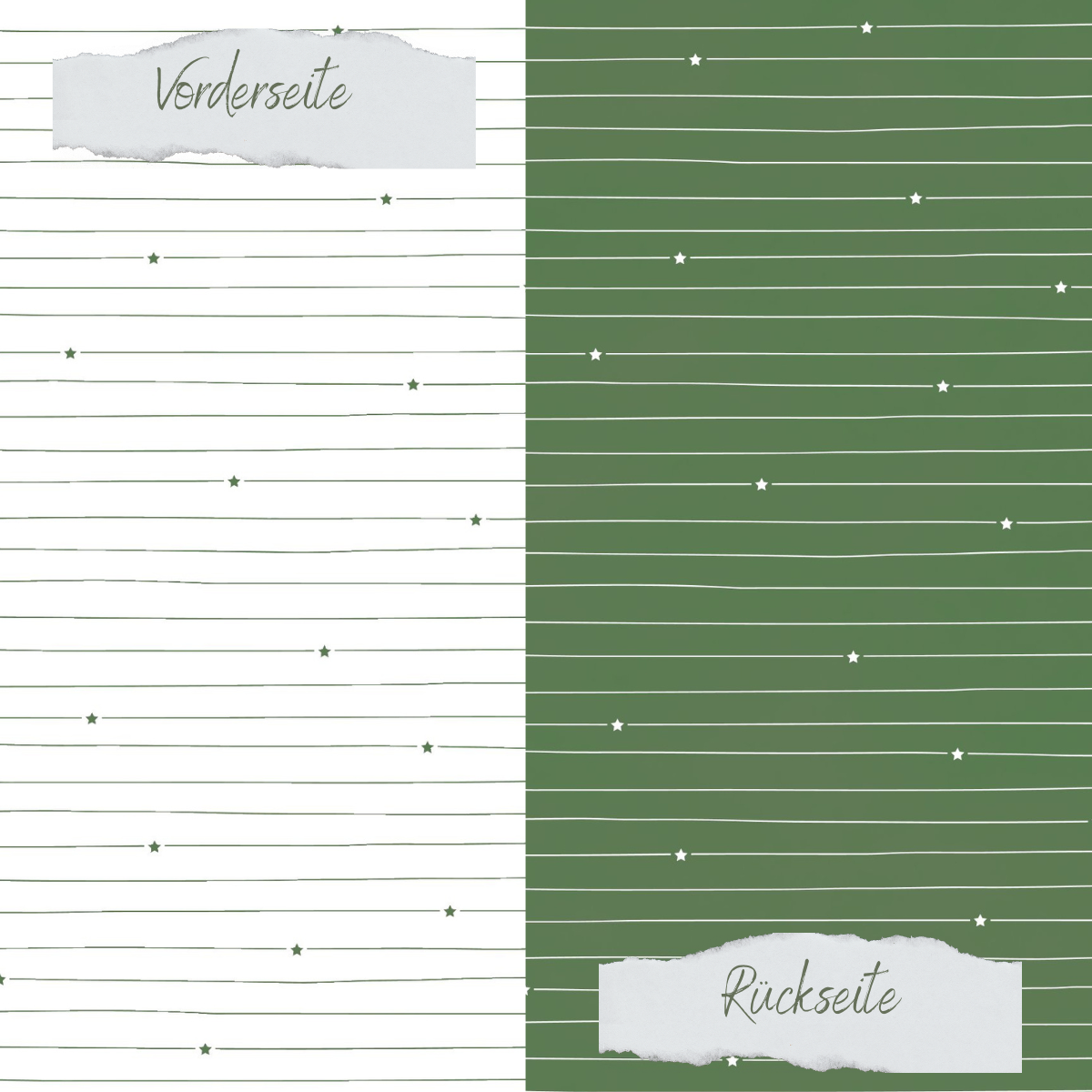 Designpapier - Basic - Olive - Doodle Linien mit Sternchen - Doppelseitig bedruckt  