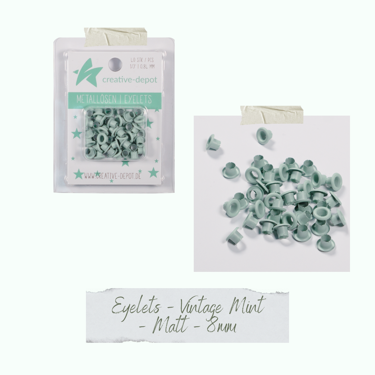 CD-EY-065_Eyelets-Vintage-Mint-Matt-8mm Eyelets - Vintage Mint - Matt - 8 mm