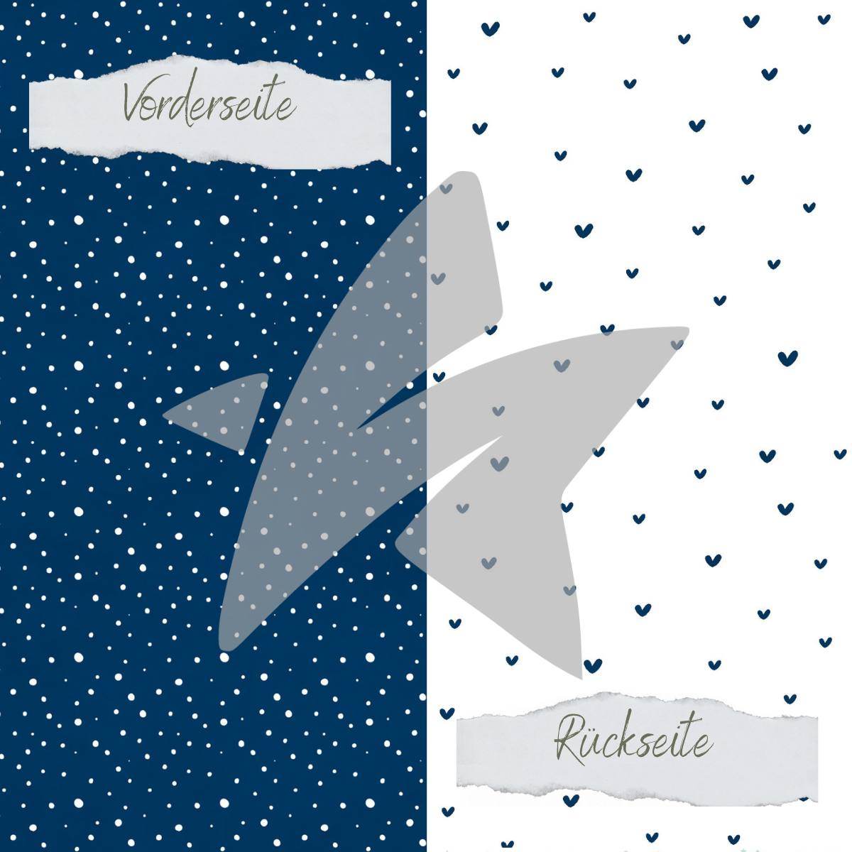 Papier Design - Basic - Marineblau - Doodle Herzen + Sprenkel - Imprimé double face