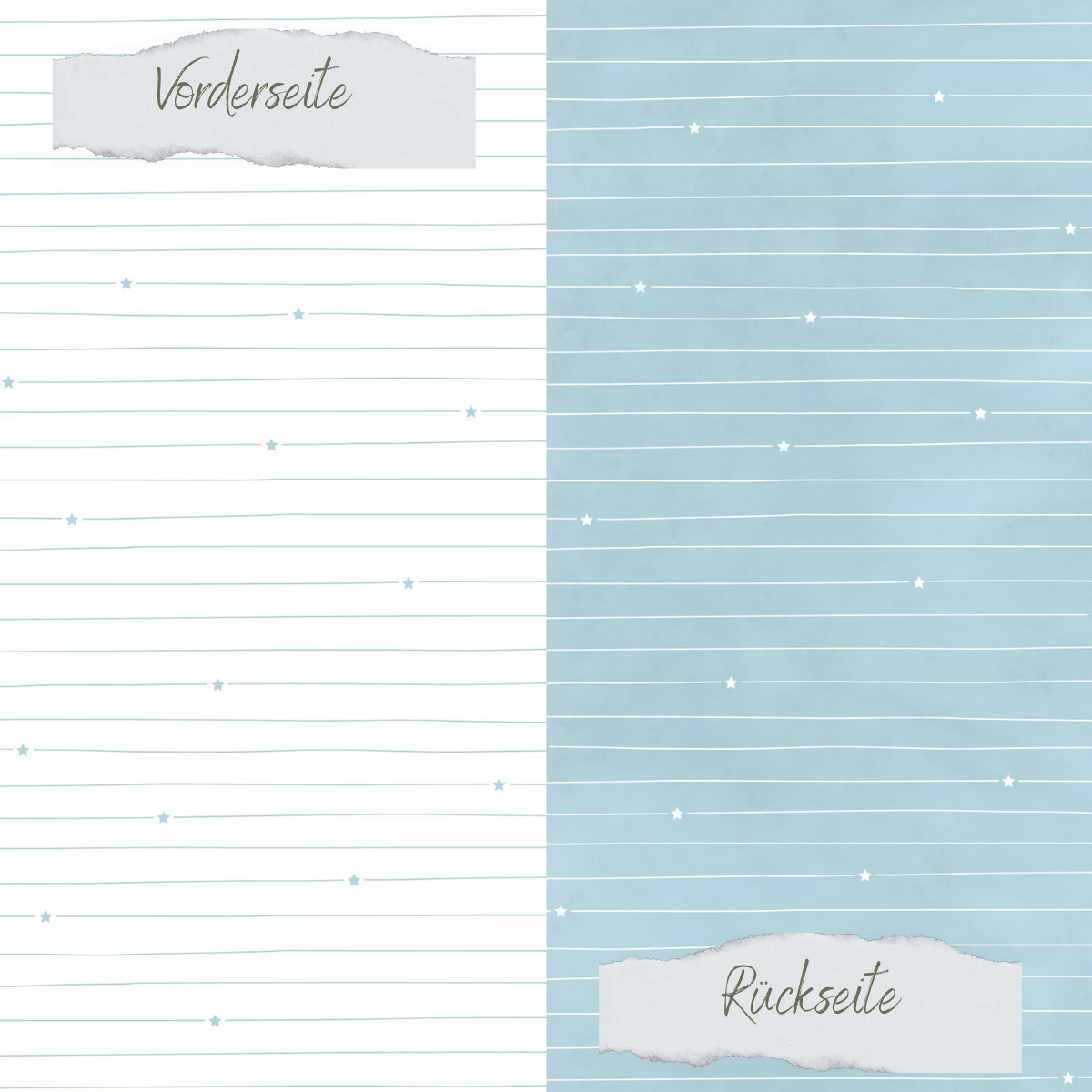 Designpapier - Basic - Vintage Hellblau - Doodle Linien mit Sternchen - Doppelseitig bedruckt