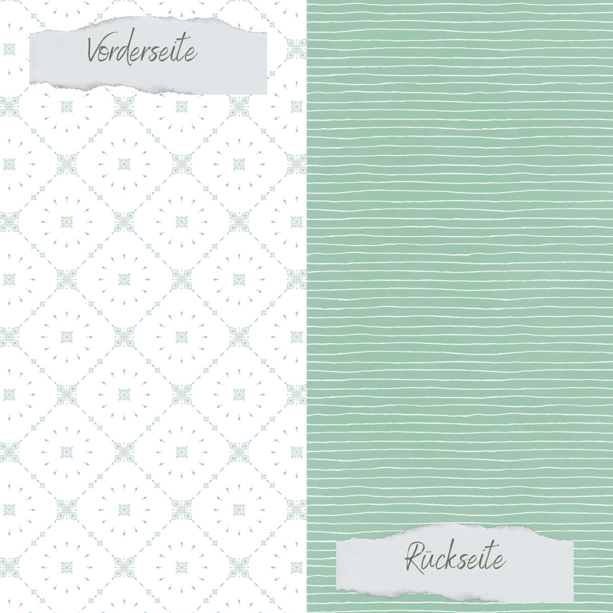 Design paper - Basic - Eucalyptus - Tiles + Doodle stripes - Printed on both sides