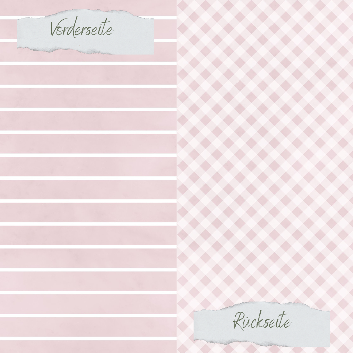 Designpapier - Basic - Puderrosa - Breite Linien + Karo - Doppelseitig bedruckt