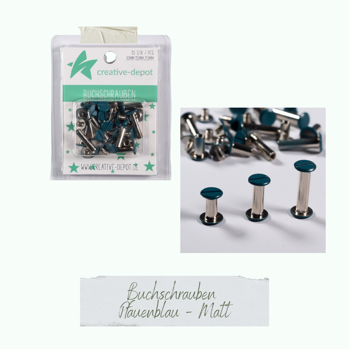 Buchschrauben - Pfauenblau - Matt - 15 Stück Buchschrauben - Pfauenblau - Matt - 15 Stück