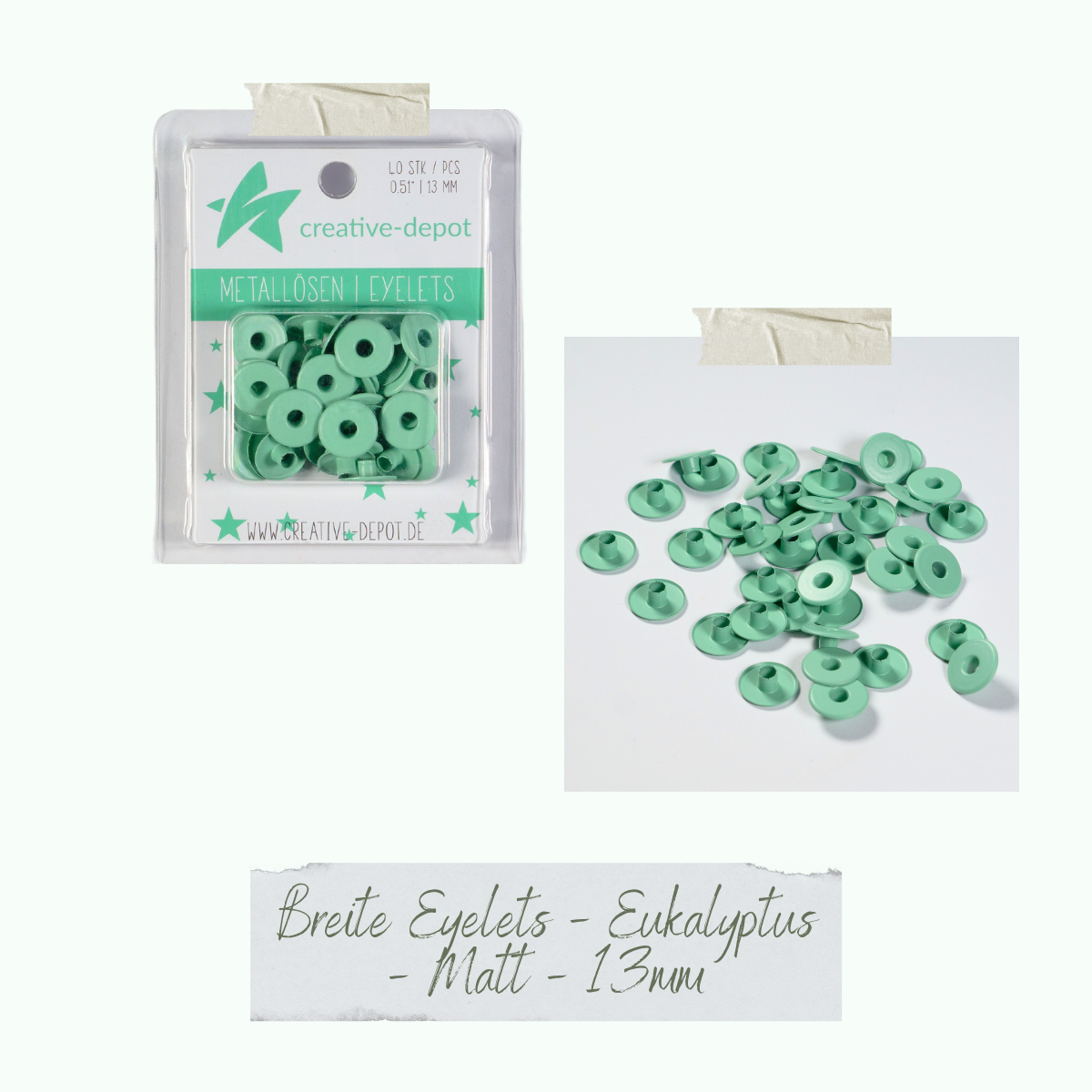 CD-EY-109_Breite-Eyelets-Eukalyptus-Matt-13mm Breite Eyelets - Eukalyptus - Matt - 13 mm