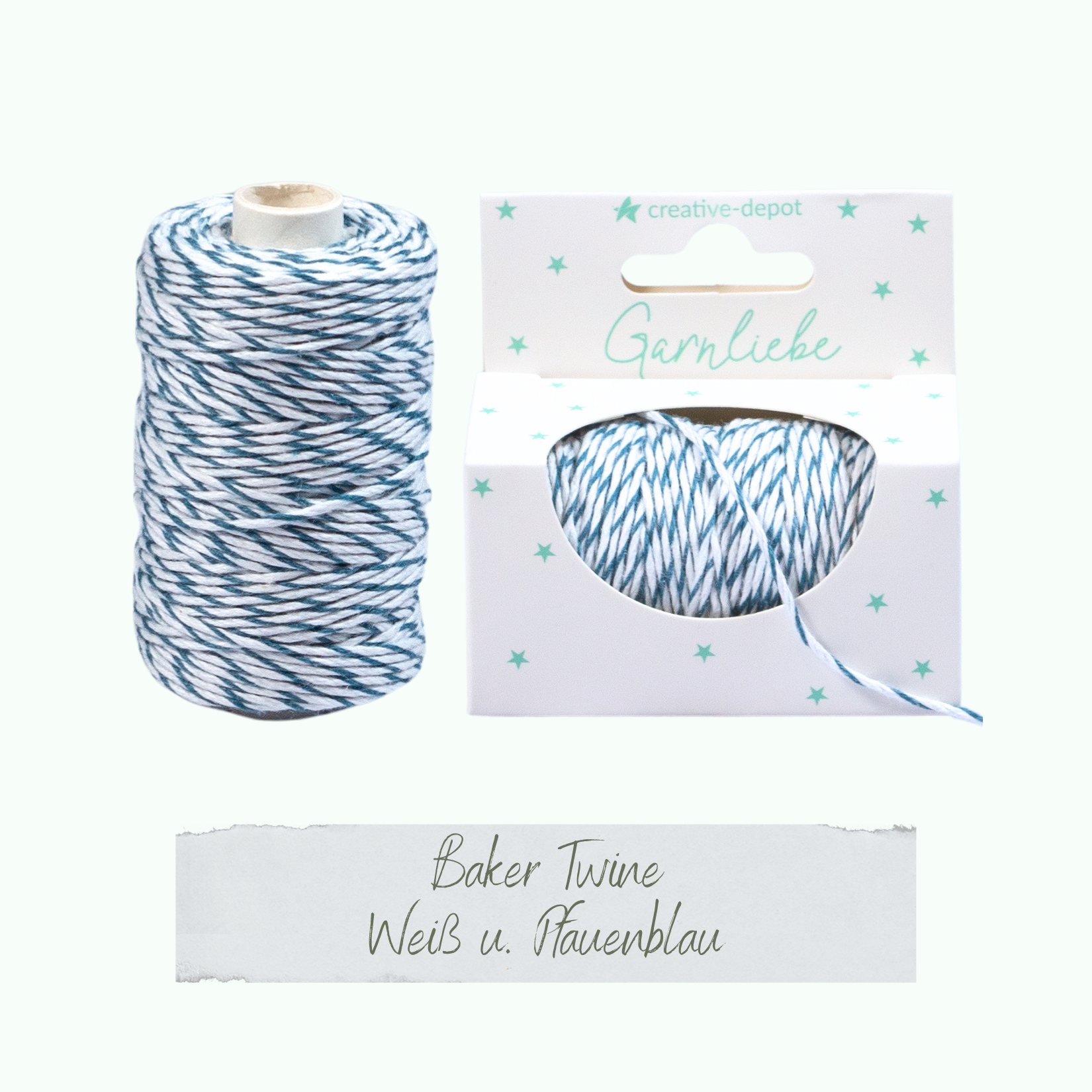 Baker Twine  - Weiß & Pfauenblau - Garnliebe