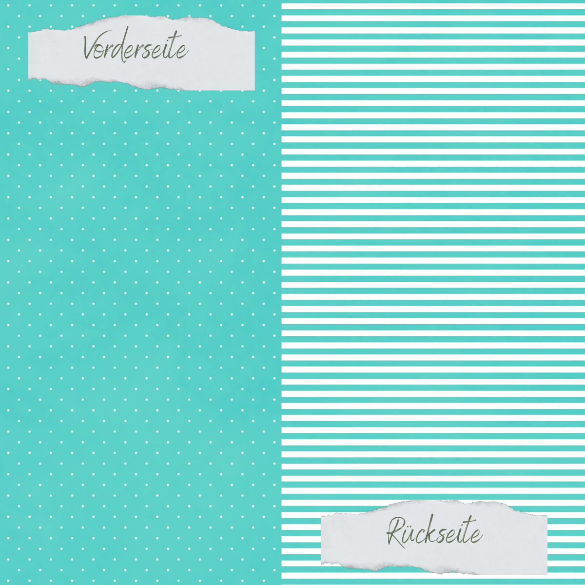 Designpapier - Basic - Sommertürkis - Mini Pünktchen + Schmale Streifen - Doppelseitig bedruckt