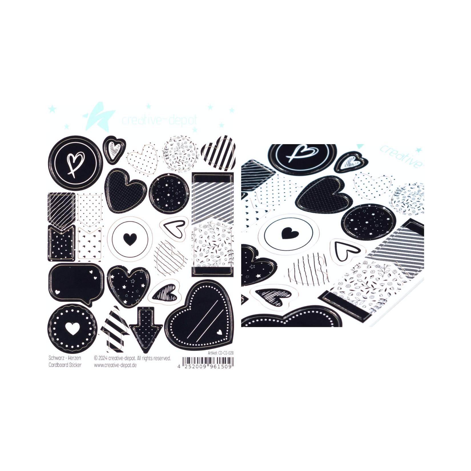 Cardboard Sticker - Schwarz - Herzen
