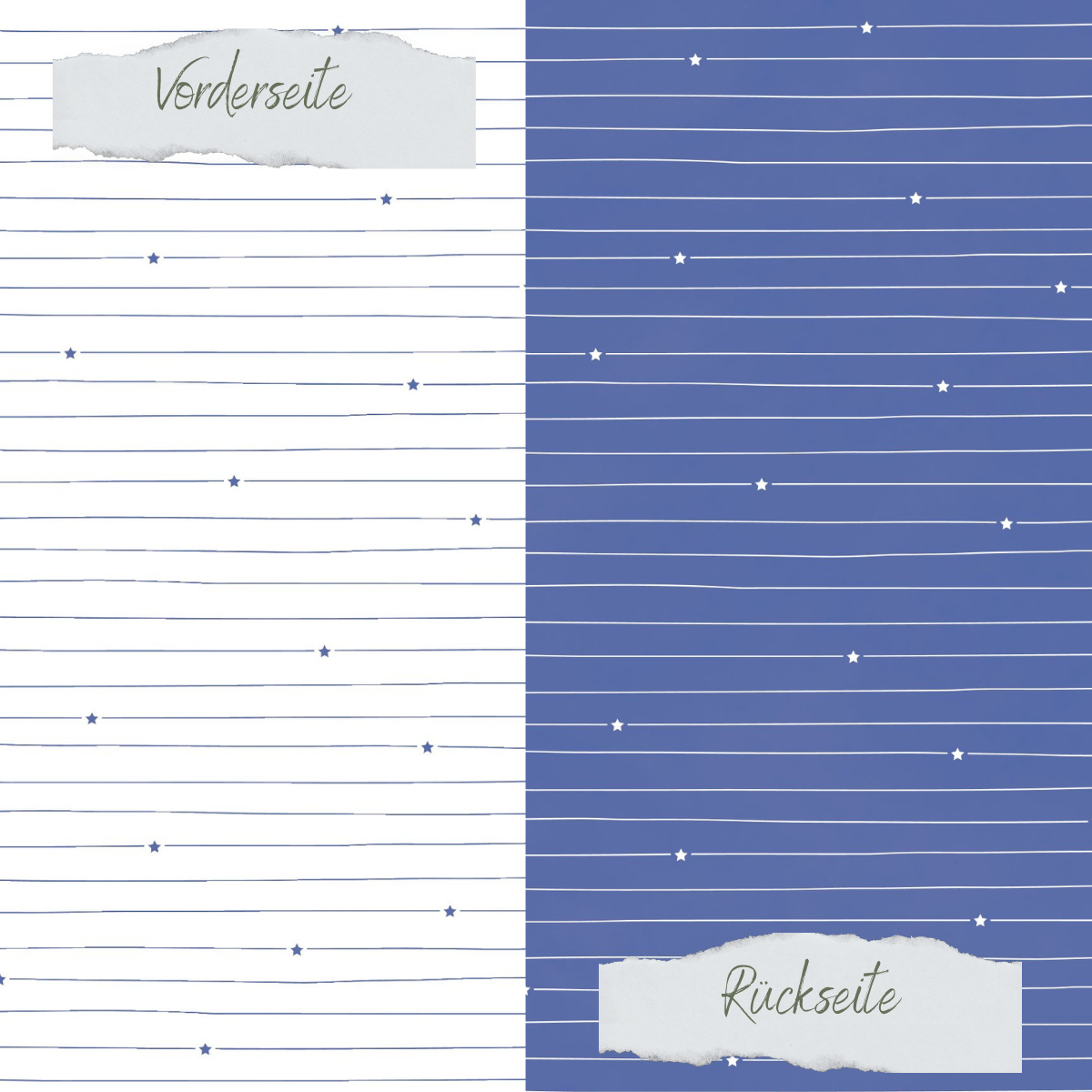 Designpapier - Basic - Jeansblau - Doodle Linien mit Sternchen - Doppelseitig bedruckt  