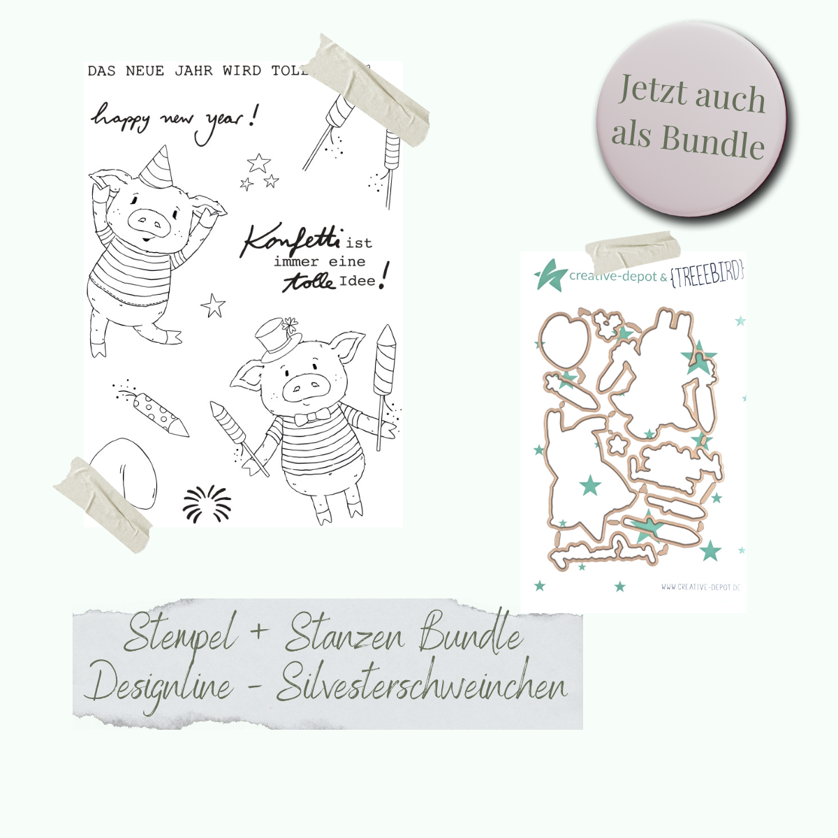 Bundle - Stamp set & punches - Designline - Silvesterschweinchen