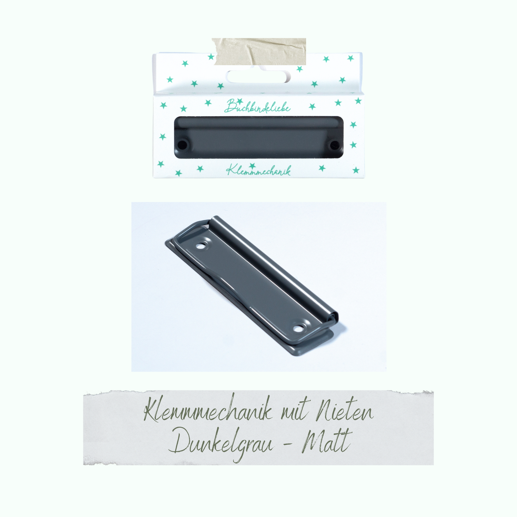 Klemmmechaniken - Dunkelgrau - Matt - Buchbindeliebe - 3 Stück inkl. Nieten Klemmmechaniken - Dunkelgrau - Matt - Buchbindeliebe - 3 Stück inkl. Nieten