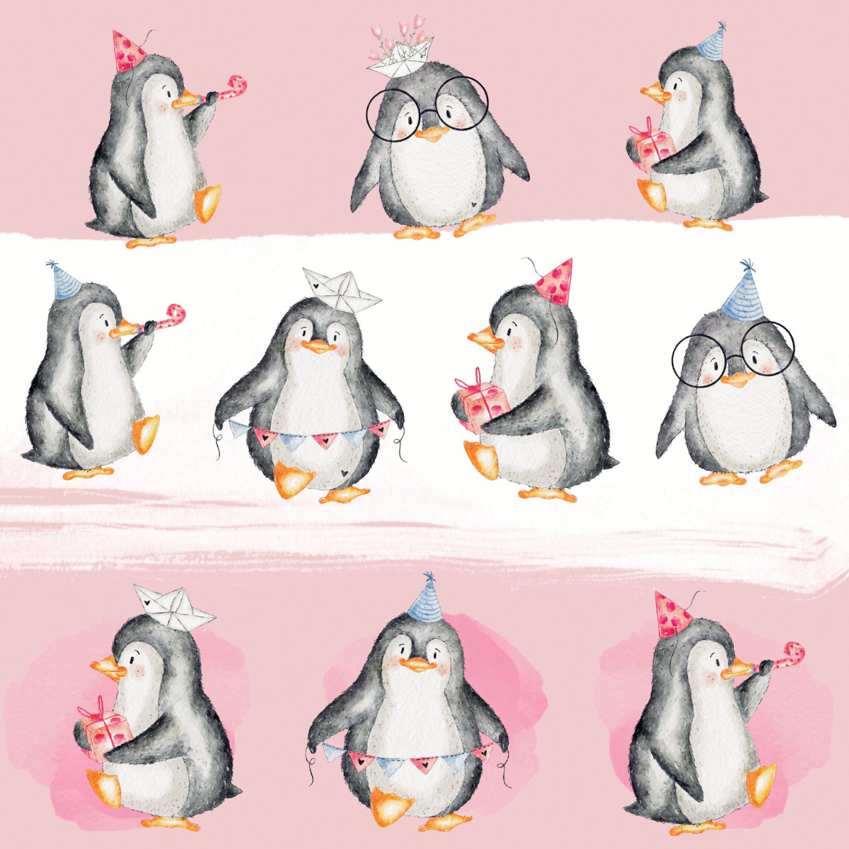 Designpapier - Designline - Pinguinparty - Pink