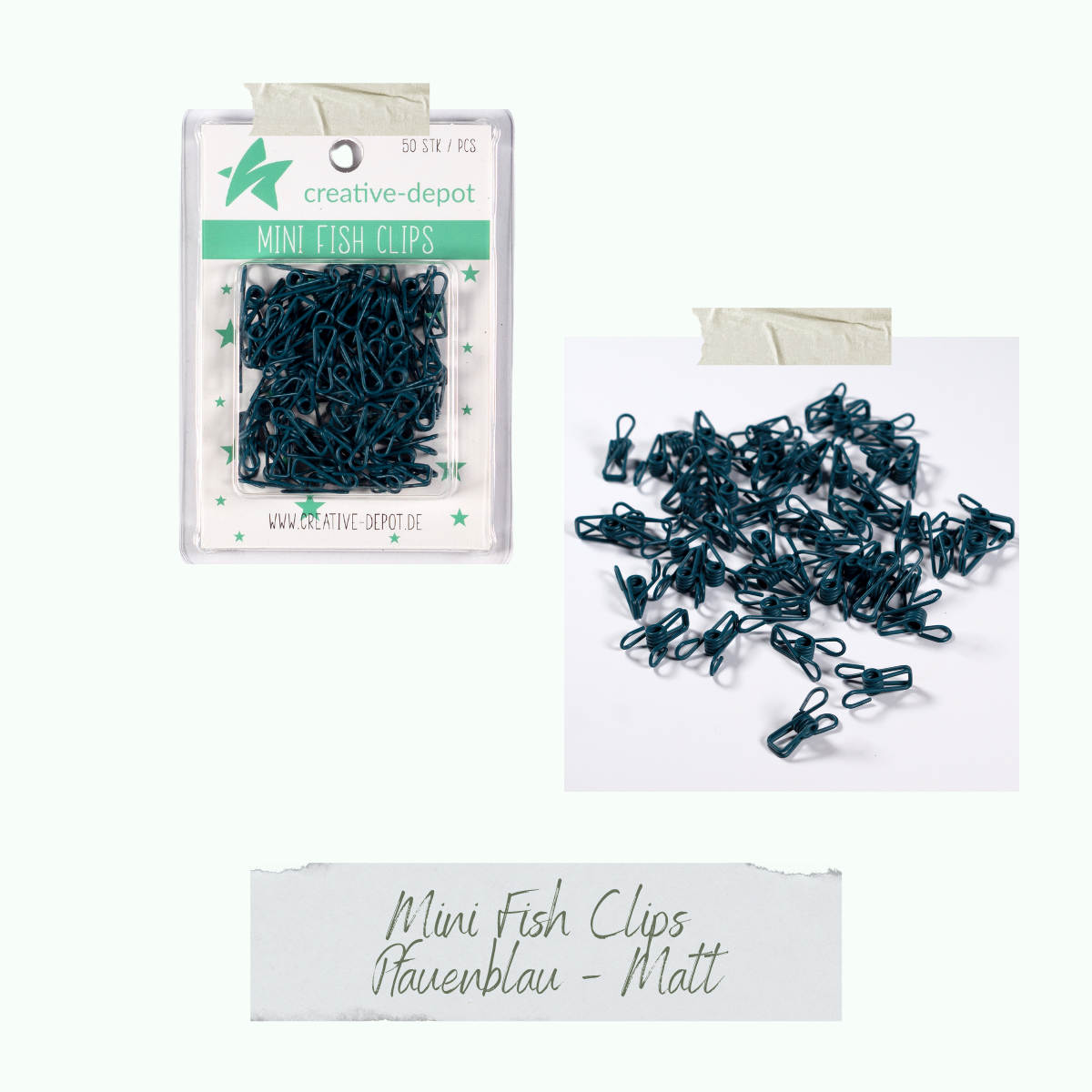 Mini Fish Clip - Pfauenblau - Matt - 50 Stück Mini Fish Clip - Pfauenblau - Matt - 50 Stück