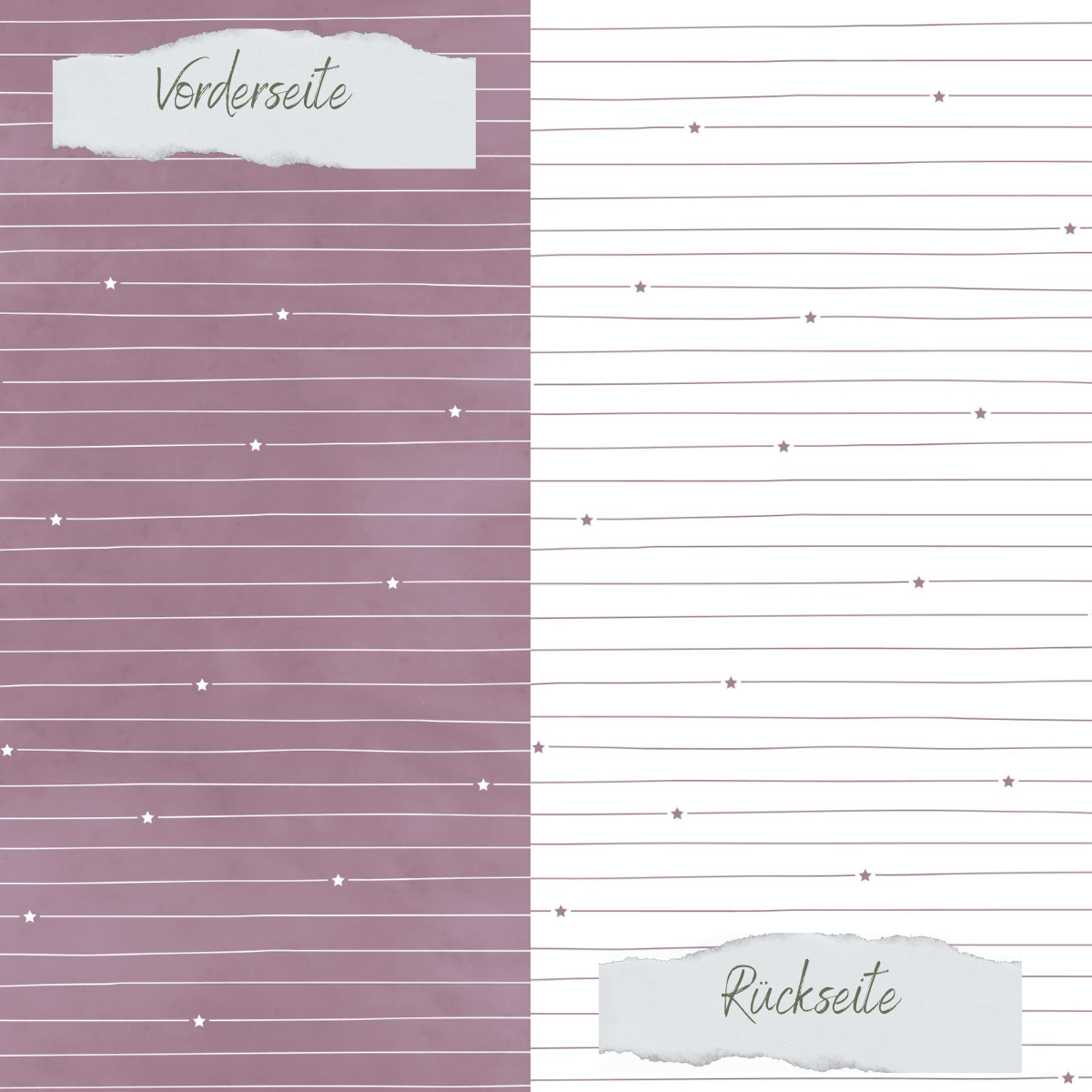 Designpapier - Basic - Malve - Doodle Linien mit Sternchen - Doppelseitig bedruckt