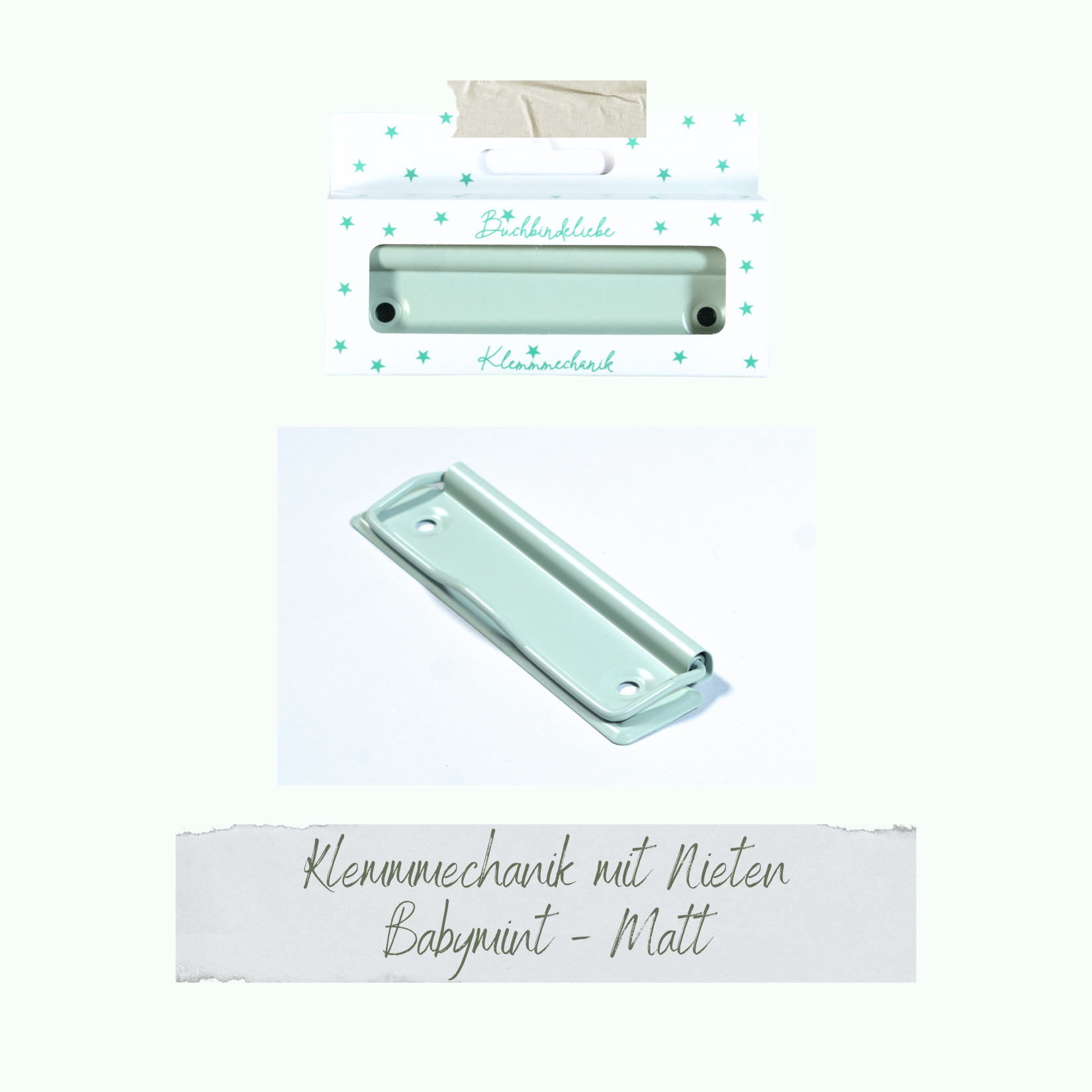 Klemmmechaniken - Babymint - Matt - Buchbindeliebe - 3 Stück inkl. Nieten Klemmmechaniken - Babymint - Matt - Buchbindeliebe - 3 Stück inkl. Nieten