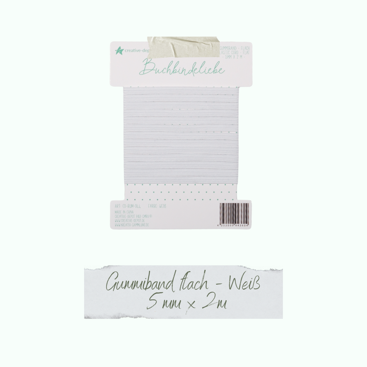 CD-BUM-044_Gummiband-flach-Weiss Buchbindeliebe - Gummiband - Weiß - flach