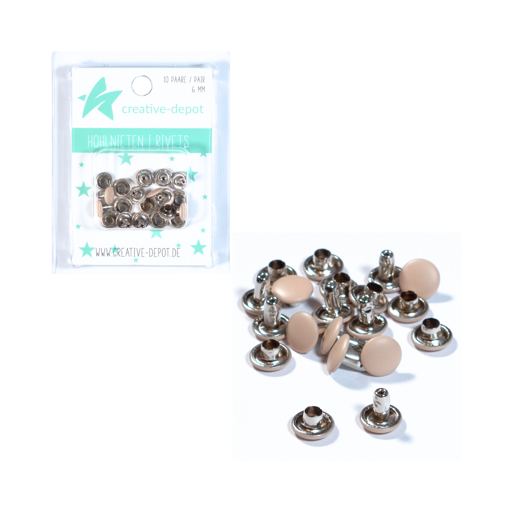 Doppelhohlnieten - Latte - Matt - 10 Paar - 6 mm