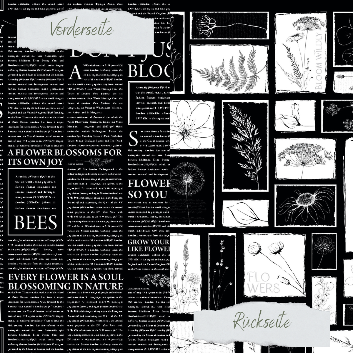 Papel de diseño - Basic - Schwarz - Newspaper + Wildflowers - Doppelseitig bedruckt Papel de diseño - Basic - Schwarz - Newspaper + Wildflowers - Doppelseitig bedruckt