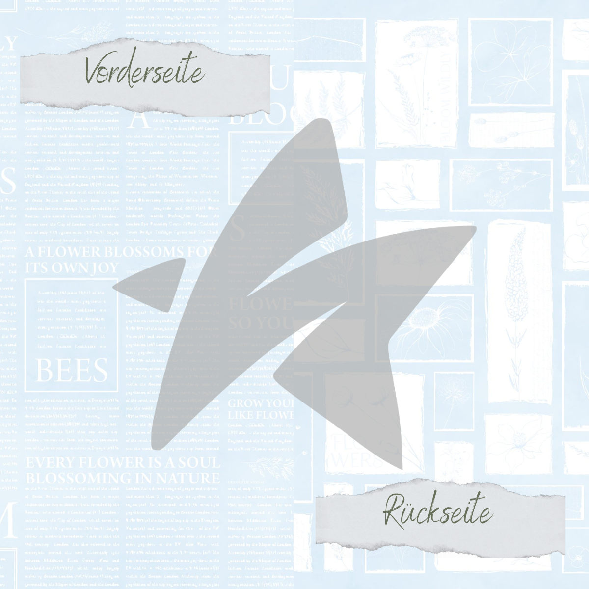 CD-BP-091 Papel de diseño - Basic - Baby Blau - Newspaper + Wildflowers - Impreso por las dos caras
