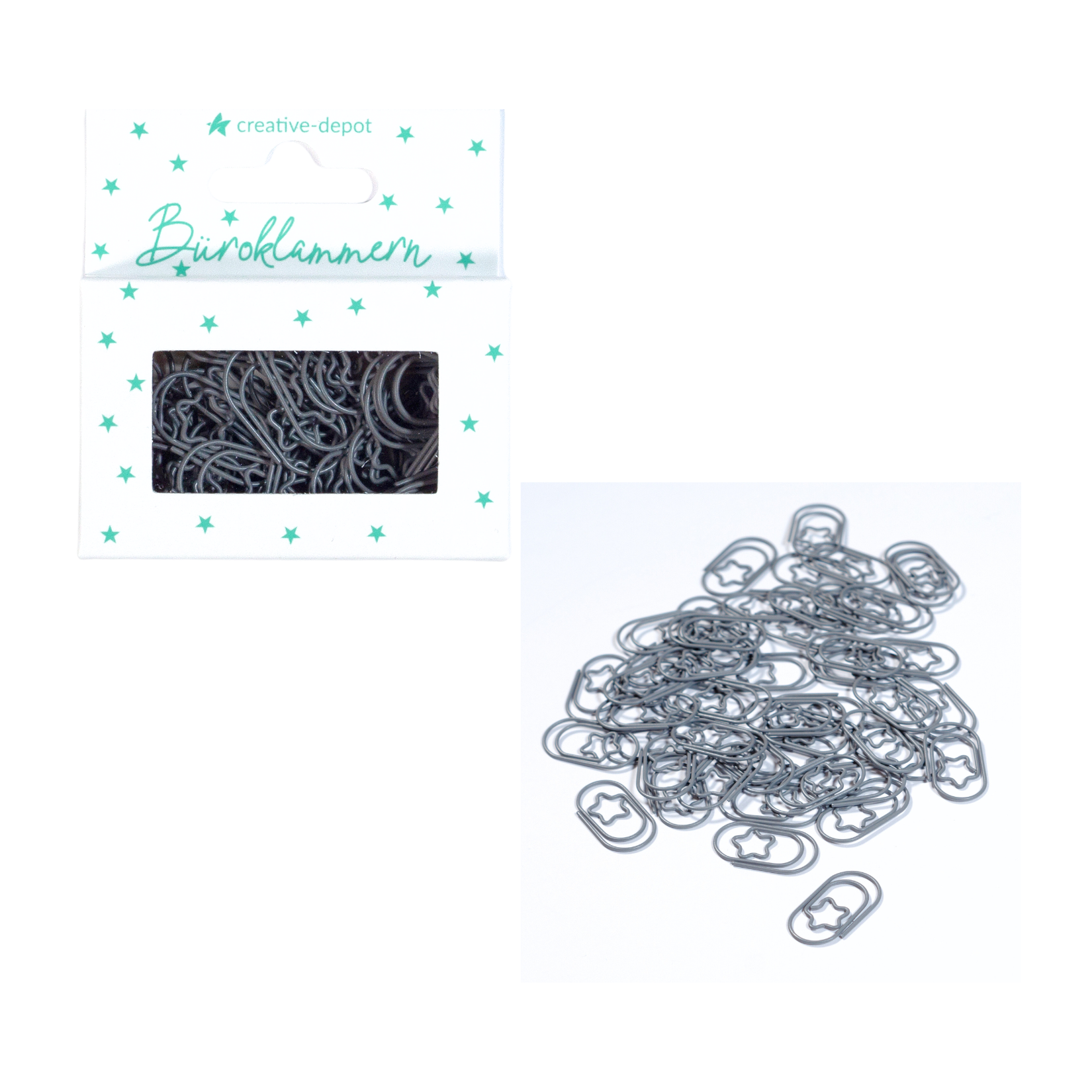 Büroklammer Stern - Dunkelgrau - Matt - 50 Stück