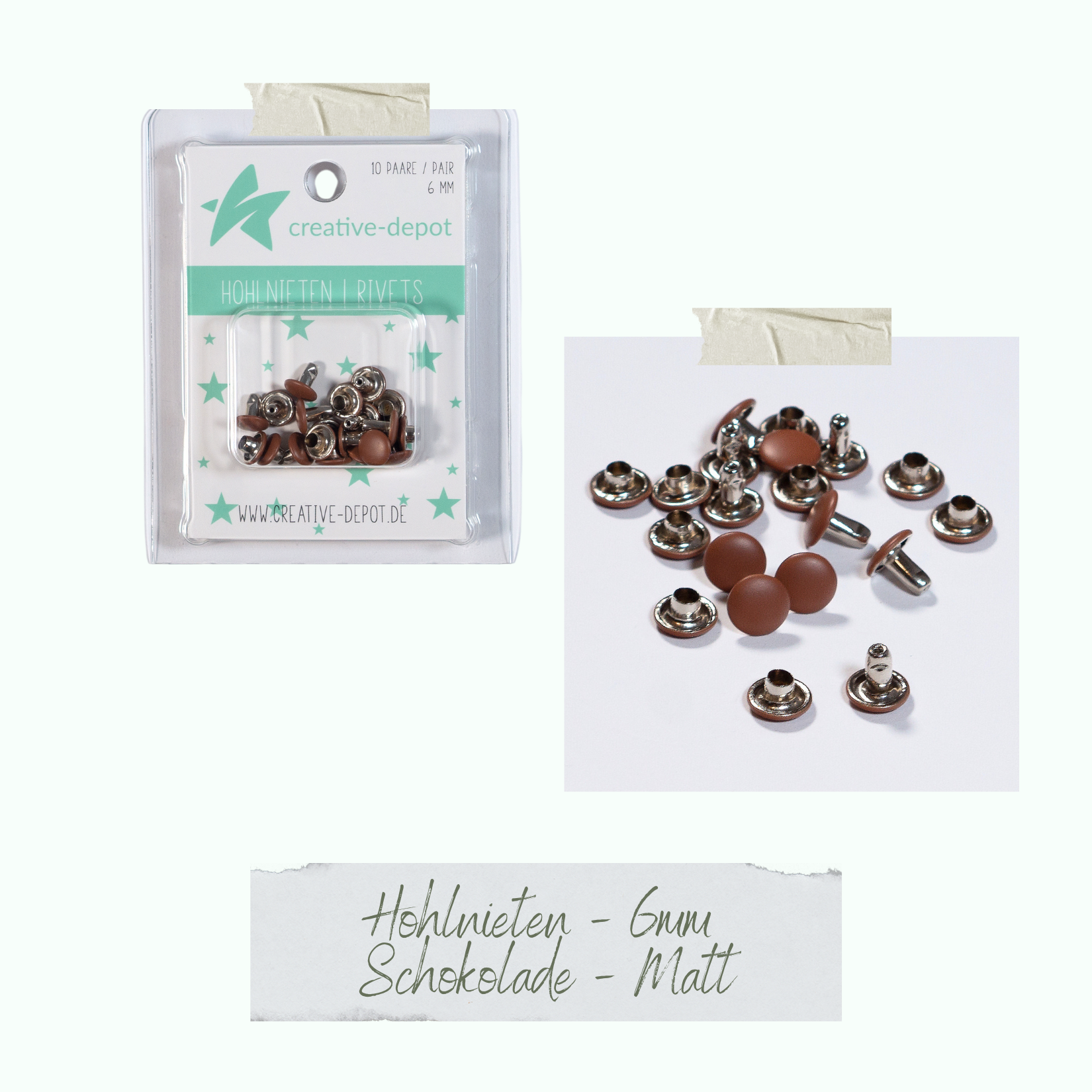 Doppelhohlnieten - Schokolade - Matt - 10 Paar - 6 mm