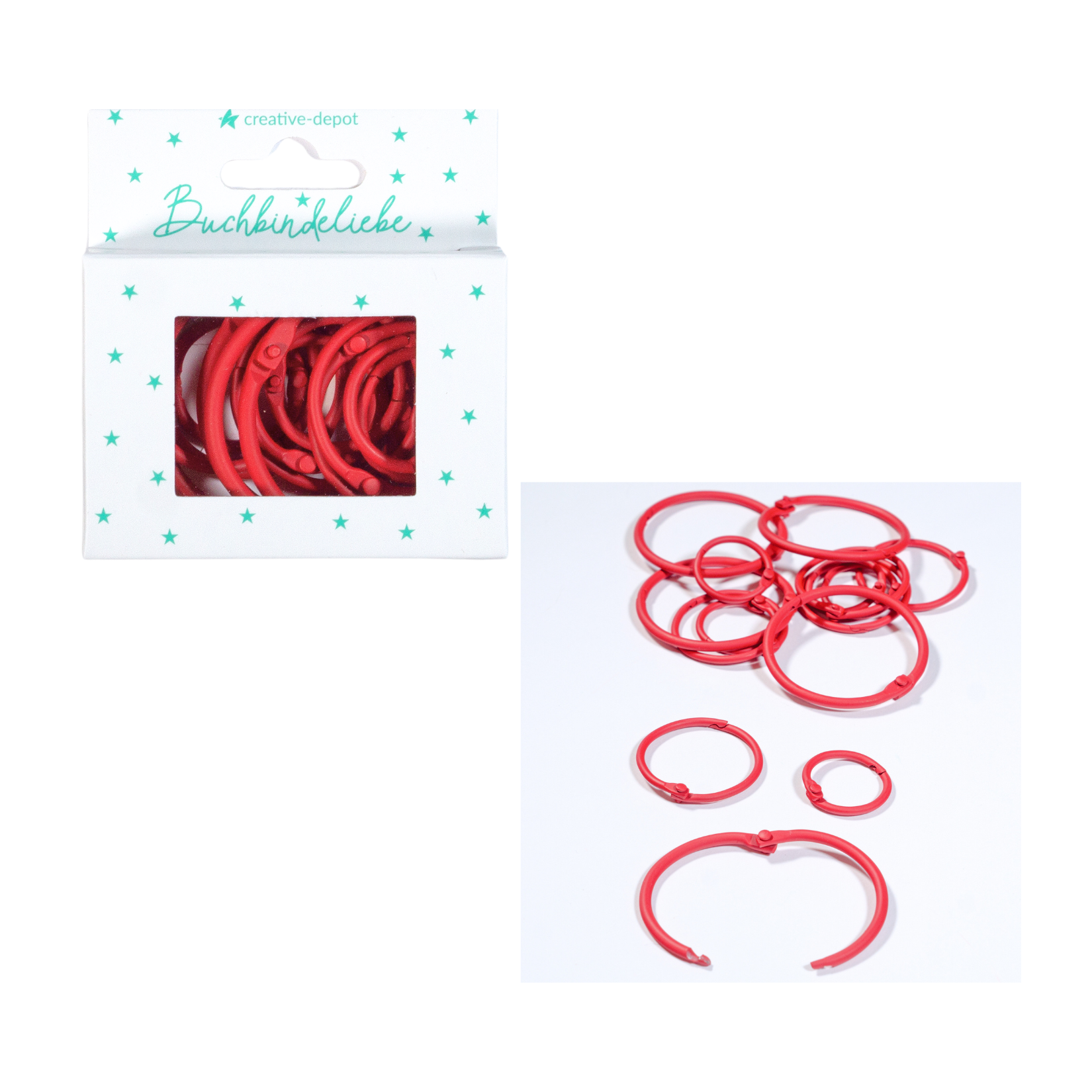 Buchringe - Weihnachtsrot - Matt - Buchbindeliebe - 15 Stück