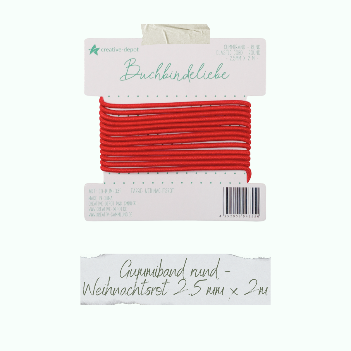 CD-BUM-039_Gummiband-rund-Weihnachtsrot Buchbindeliebe - Gummiband - Weihnachtsrot - rund