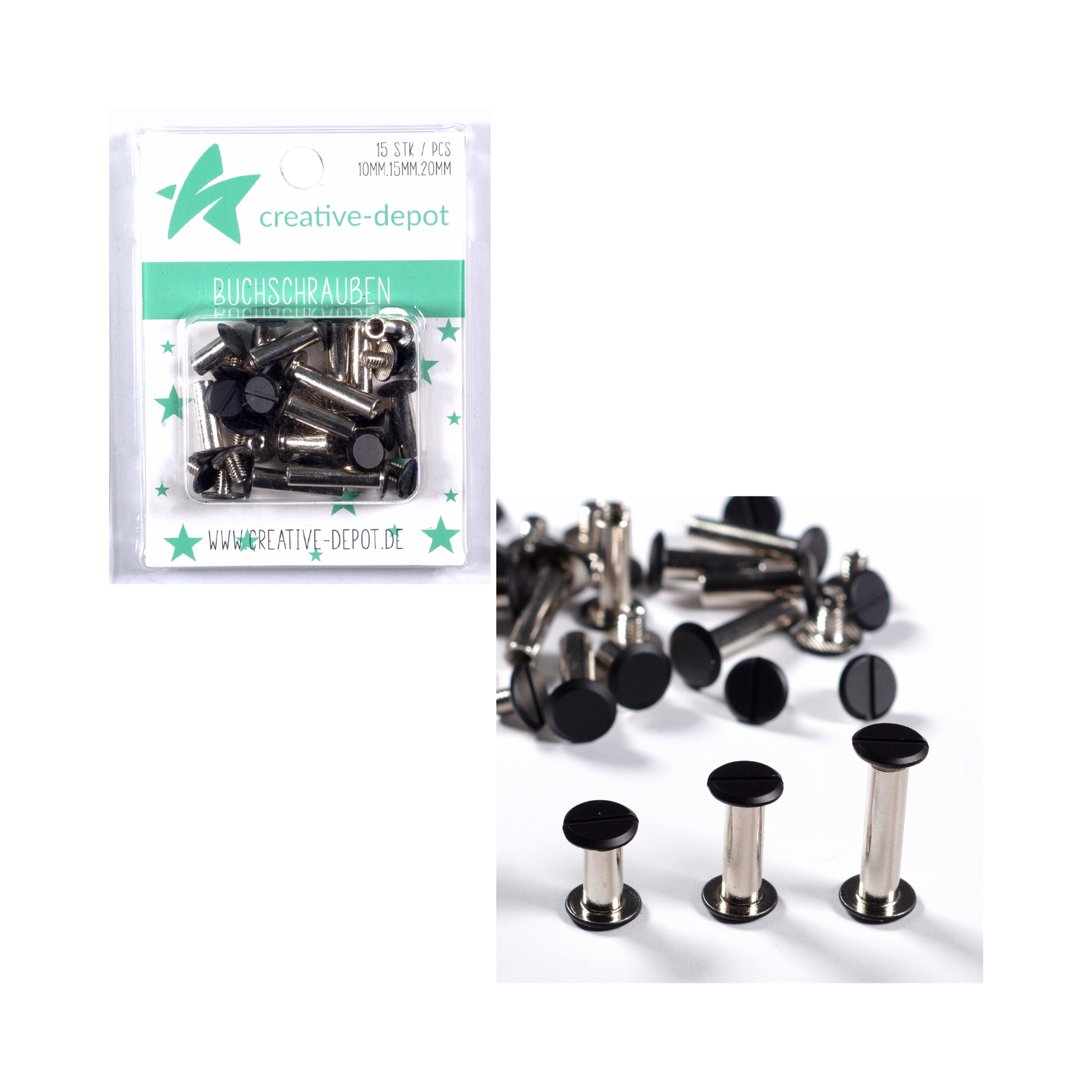 Buchschrauben - Schwarz - Matt - 15 Stück