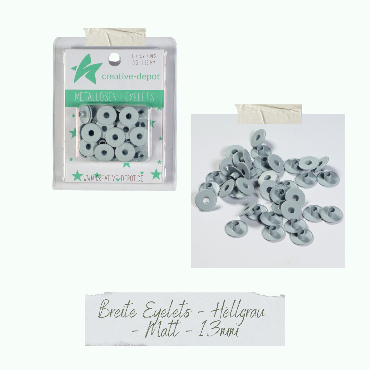 CD-EY-108_Breite-Eyelets-Hellgrau-Matt-13mm Breite Eyelets - Hellgrau - Matt - 13 mm