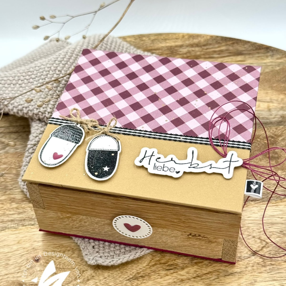 Designpapier - Basic - Herbstbeere - Breite Linien + Karo - Doppelseitig bedruckt