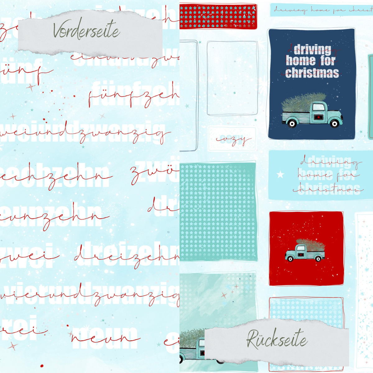 Designpapier - Christmas Joy - Zahlen - Doppelseitig bedruckt