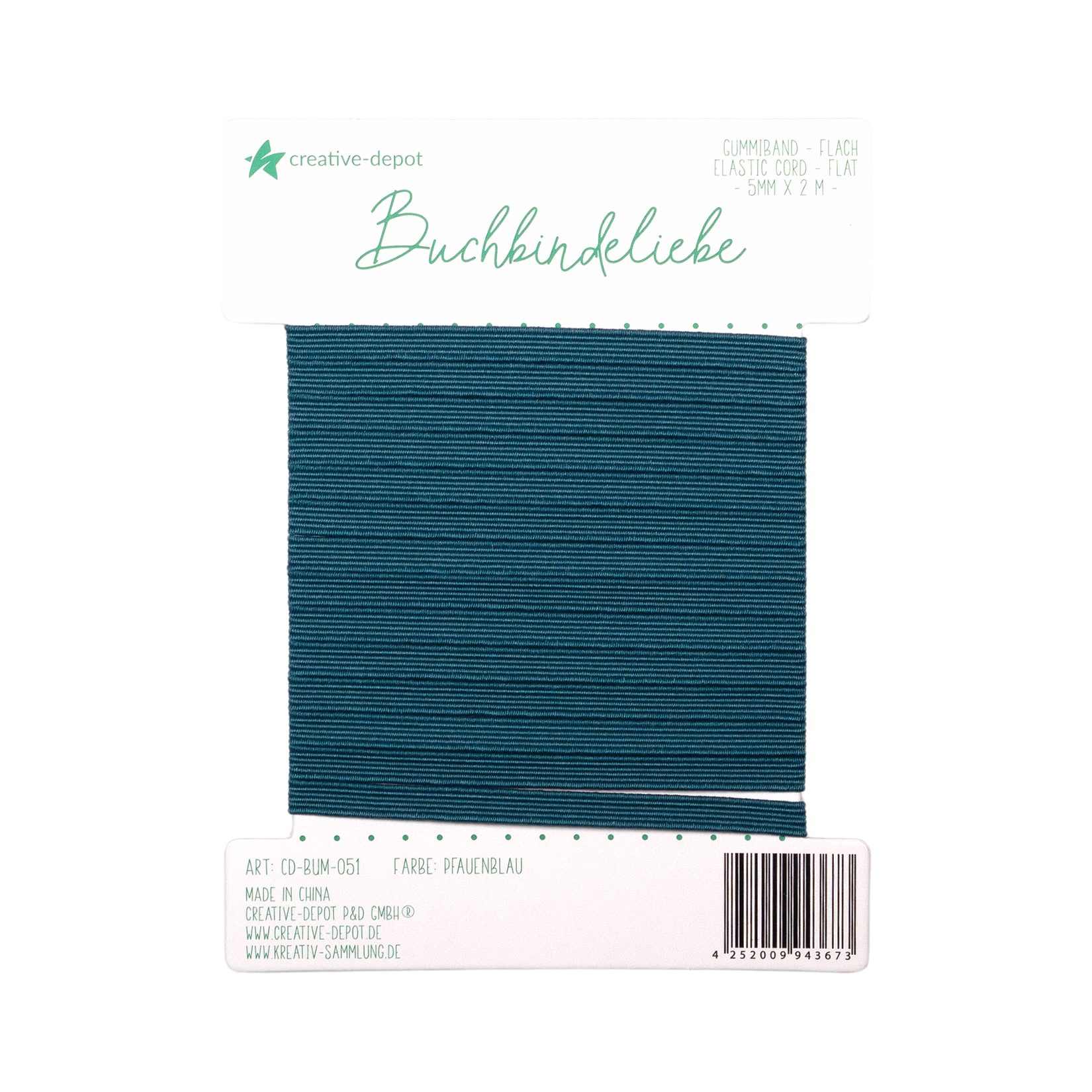Gummiband - Pfauenblau - flach - Buchbindeliebe