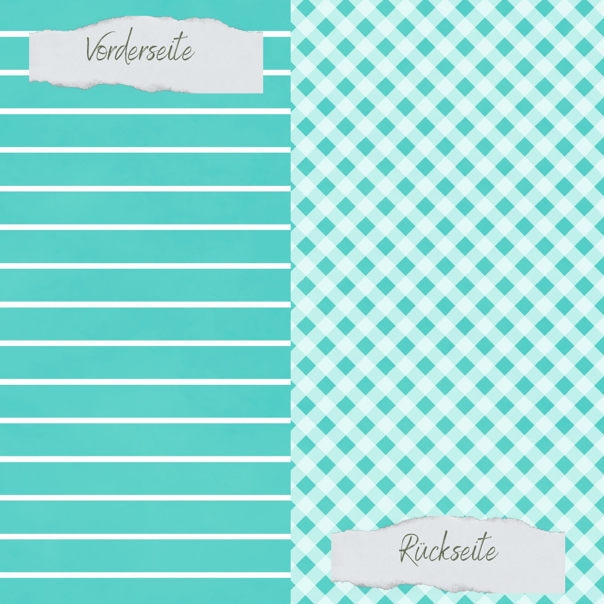 Designpapier - Basic - Sommertürkis - Breite Linien + Karo - Doppelseitig bedruckt