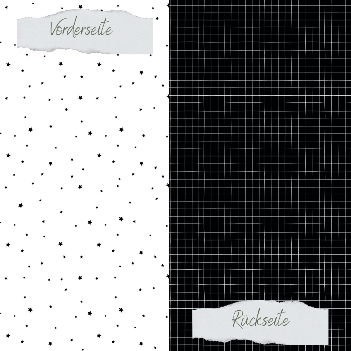 Papel de diseño - Basic - Schwarz - Doodle Gitter + Sternchenregen - Doppelseitig bedruckt