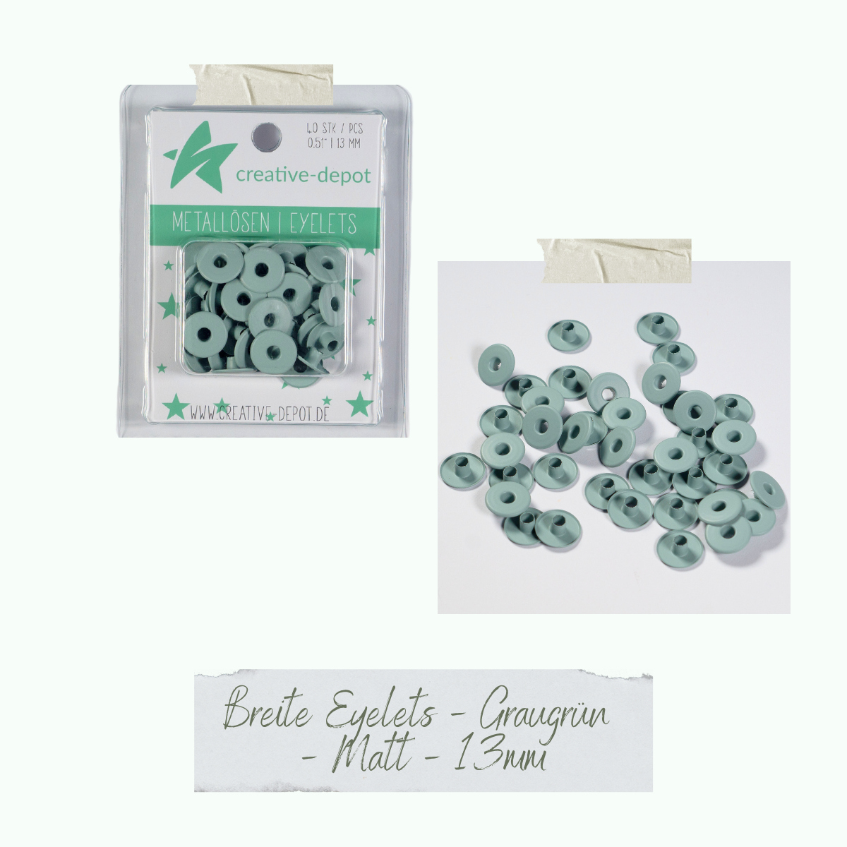 CD-EY-112_Breite-Eyelets-Graugr-n-Matt-13mm Breite Eyelets - Graugrün - Matt - 13 mm