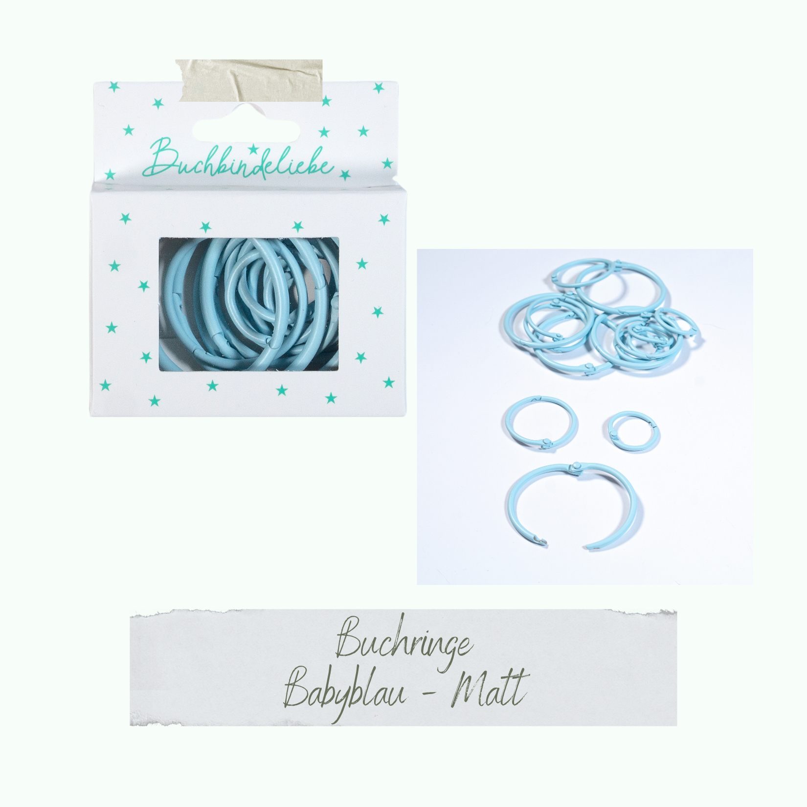 Buchringe - Babyblau - Matt - Buchbindeliebe - 15 Stück  Buchringe - Babyblau - Matt - Buchbindeliebe - 15 Stück