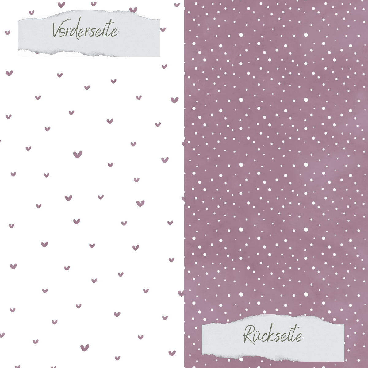Designpapier - Basic - Malve - Doodle Herzen + Sprenkel - Doppelseitig bedruckt