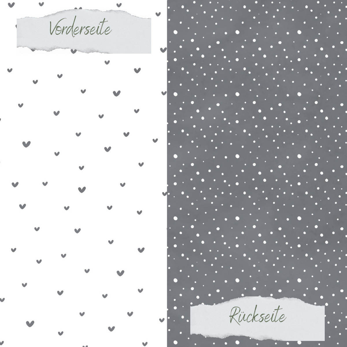 Designpapier - Basic - Dunkelgrau - Doodle Herzen + Sprenkel - Doppelseitig bedruckt