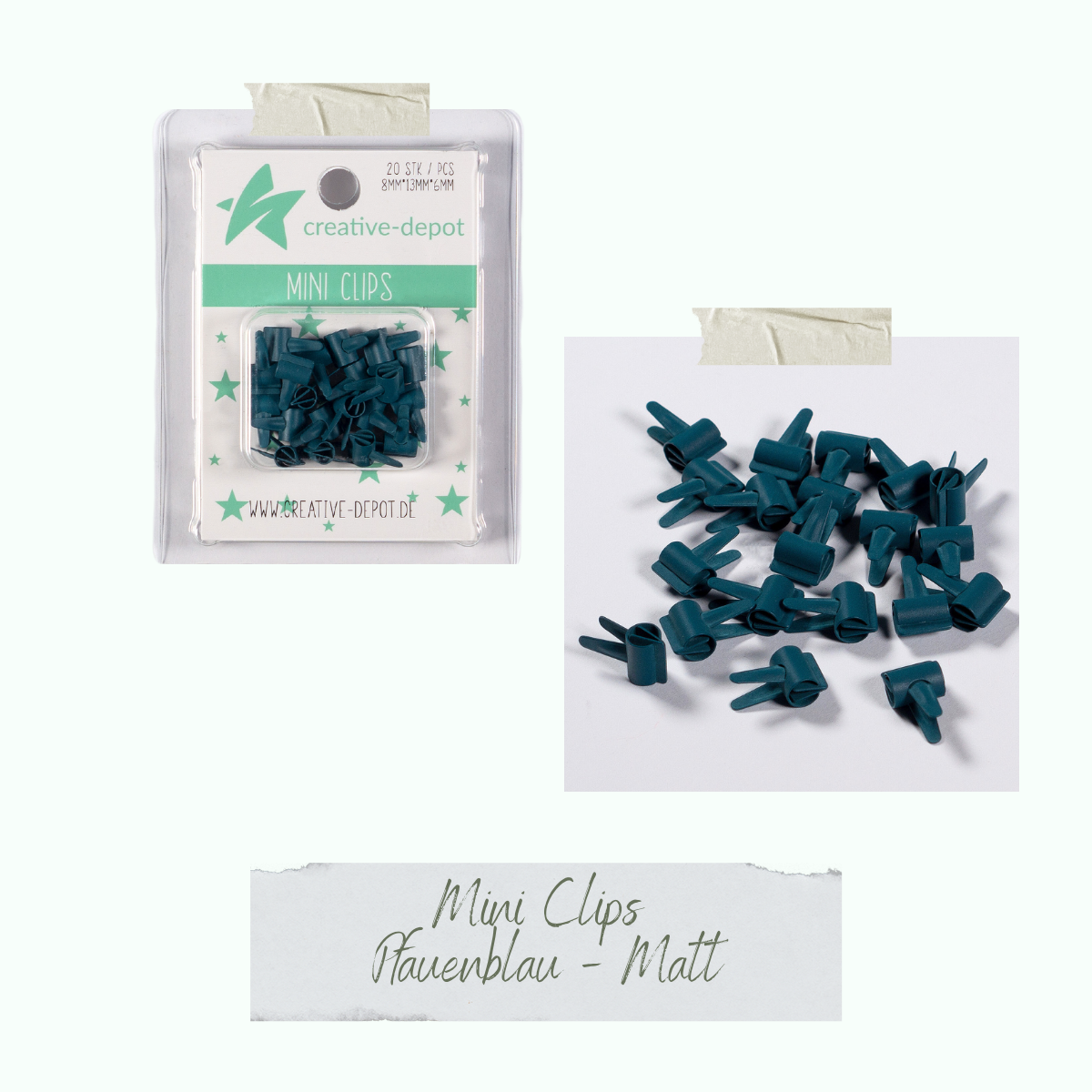 Mini Clip - Pfauenblau - Matt - 20 Stück  Mini Clip - Pfauenblau - Matt - 20 Stück