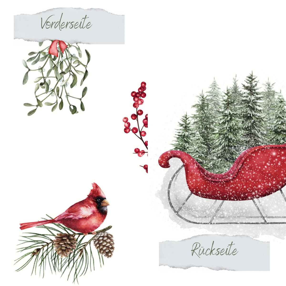 Papel de diseño - Schlitten im Schnee - Doppelseitig bedruckt Papel de diseño - Schlitten im Schnee - Doppelseitig bedruckt
