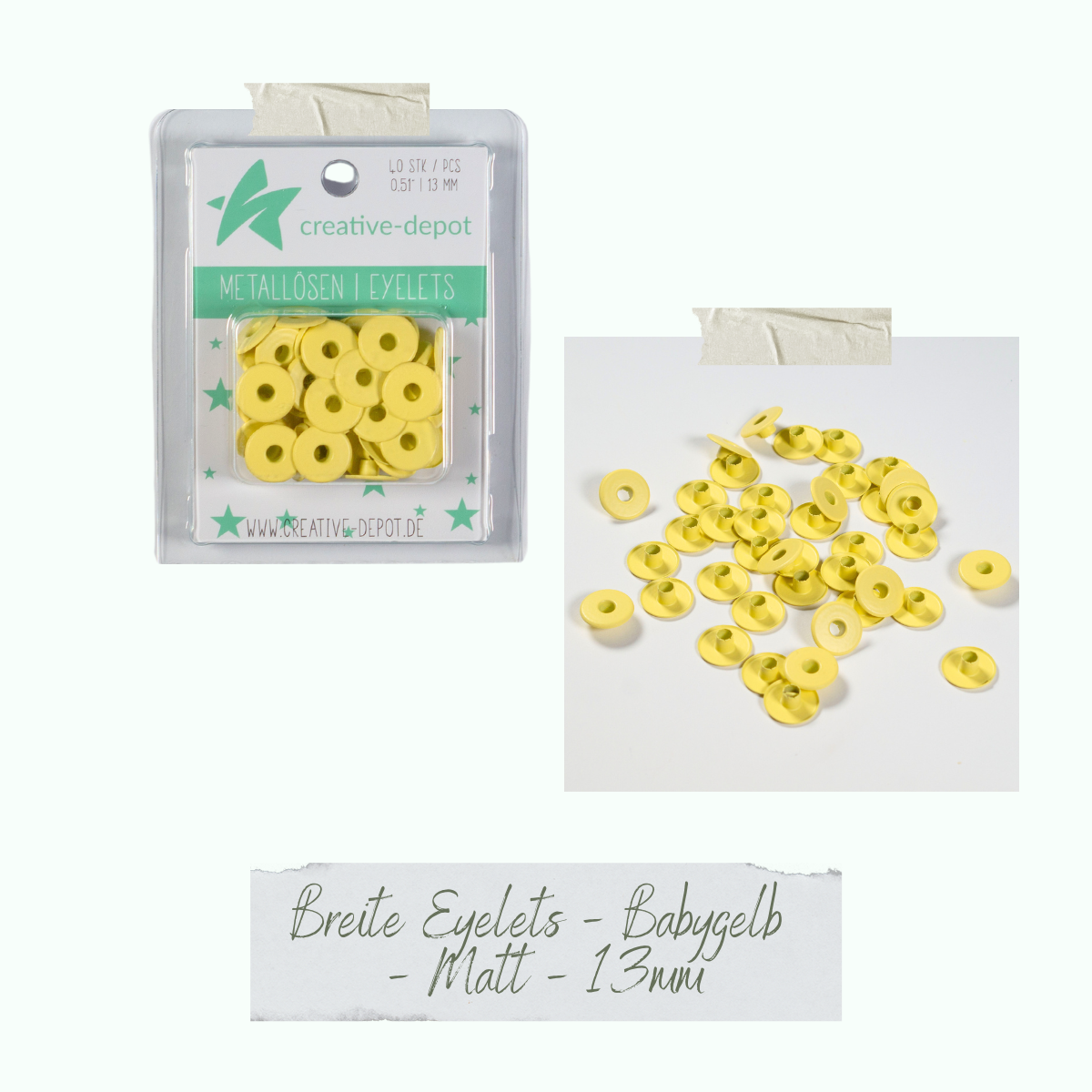 CD-EY-073_Breite-Eyelets-Babygelb-Matt-13mm Breite Eyelets - Babygelb - Matt - 13 mm