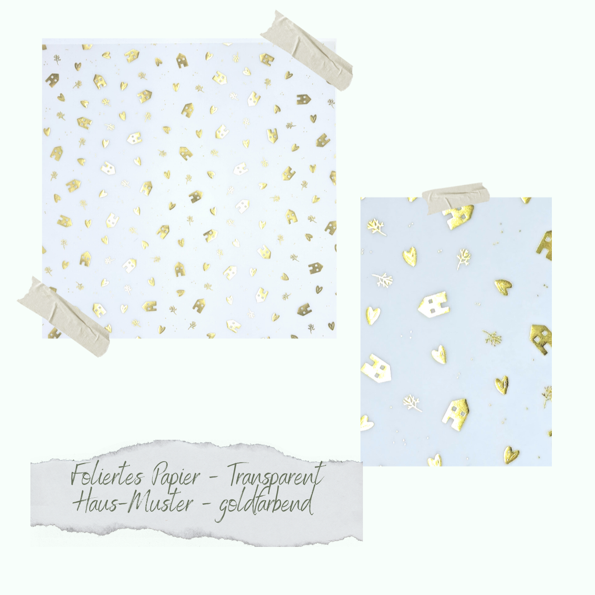 CD-DG-018-1 Foliertes Papier - Transparent - Haus-Muster - goldfarbend