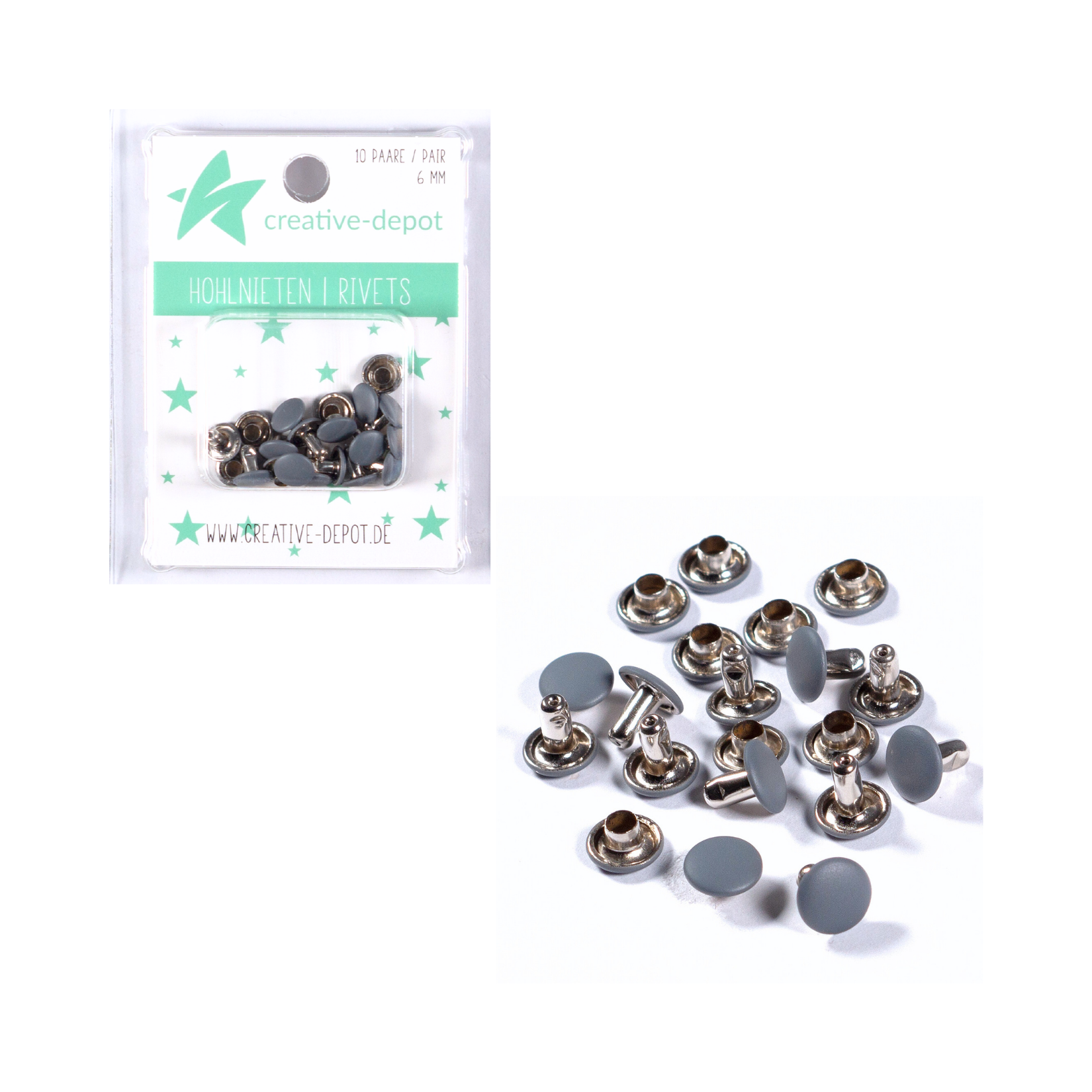 Doppelhohlnieten - Dunkelgrau - Matt - 10 Paar - 6 mm