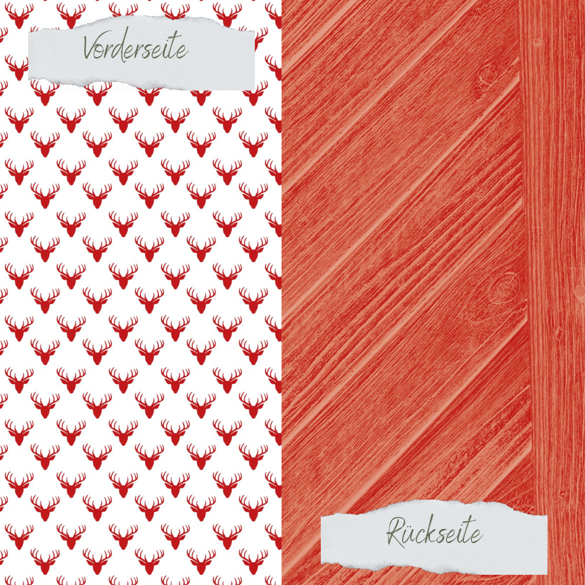 Designpapier - Scrapliebe - Dezembertagebuch - Hirschköpfe - Rot - Doppelseitig bedruckt
