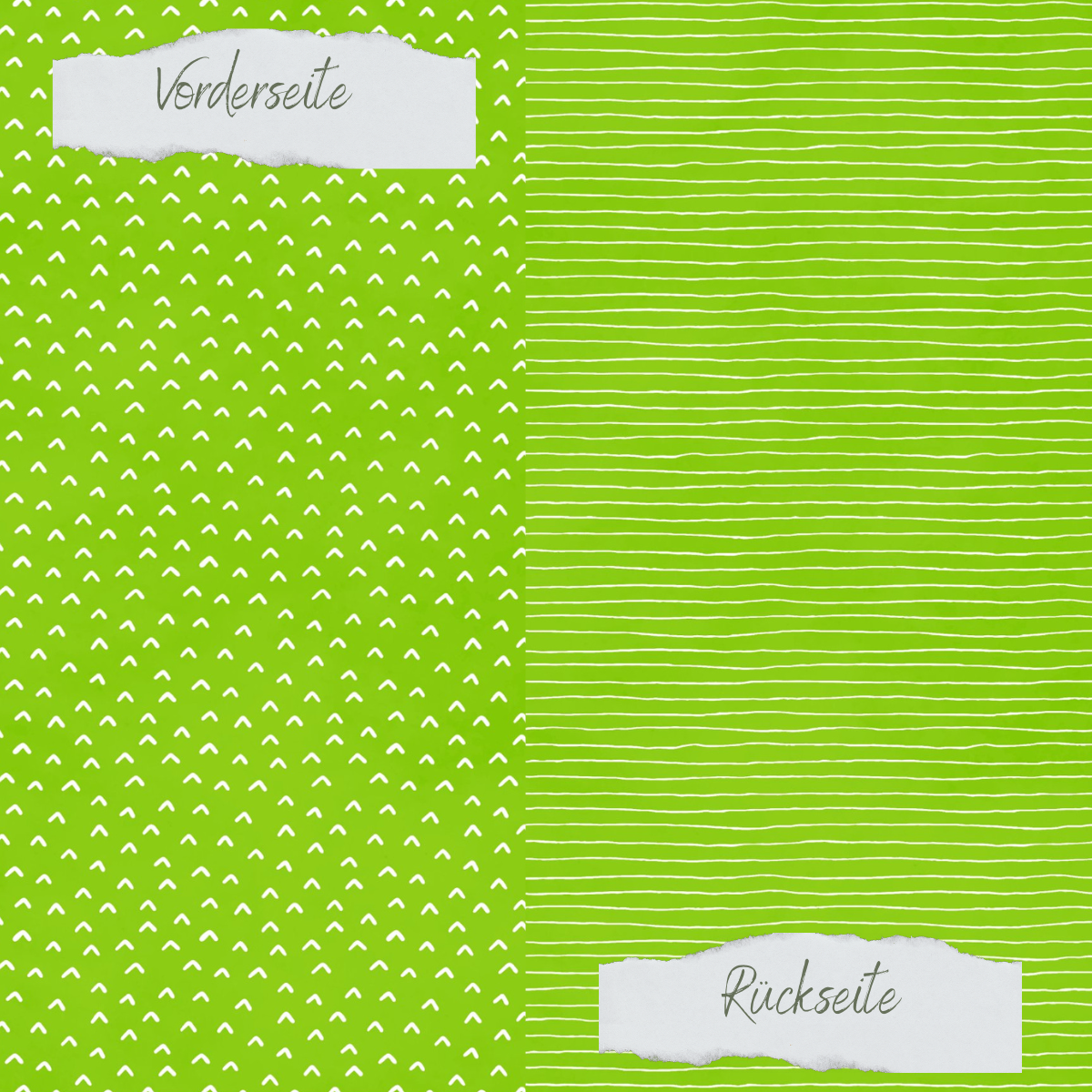 Designpapier - Basic - Apfelgrün - Doodle Dächer + Streifen - Doppelseitig bedruckt 