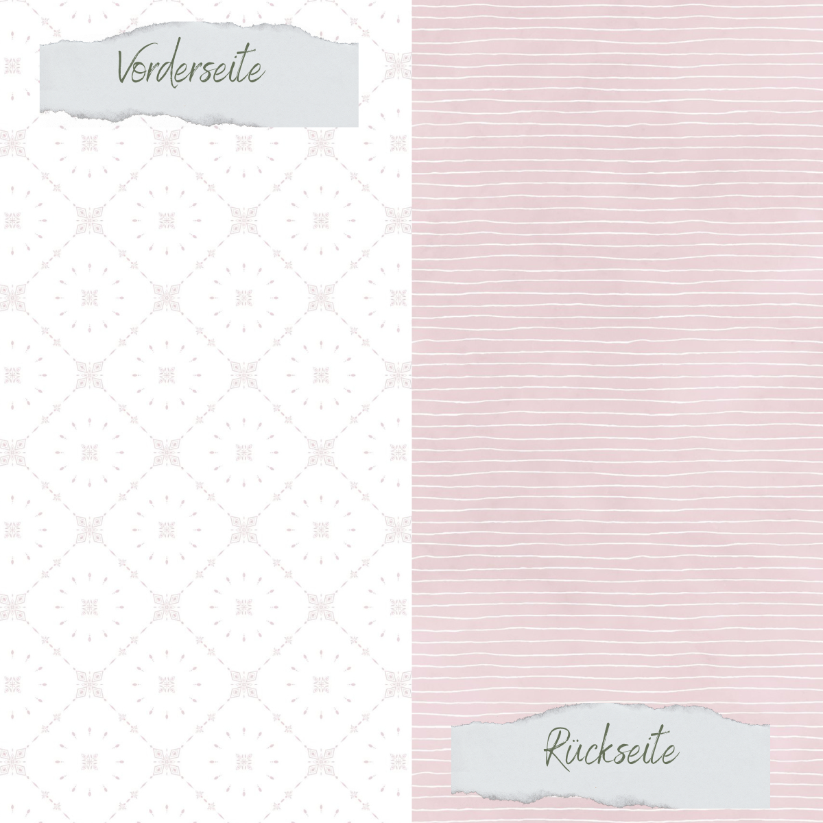 Designpapier - Basic - Puderrosa - Fliesen + Doodle Streifen - Doppelseitig bedruckt