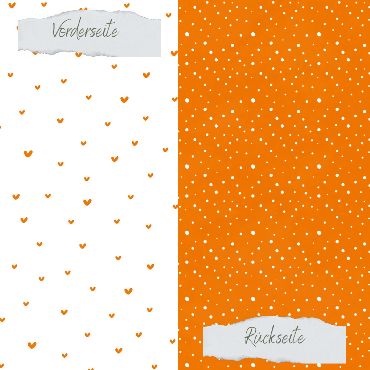 Designpapier - Basic - Herbstorange - Doodle Herzen + Sprenkel - Doppelseitig bedruckt
