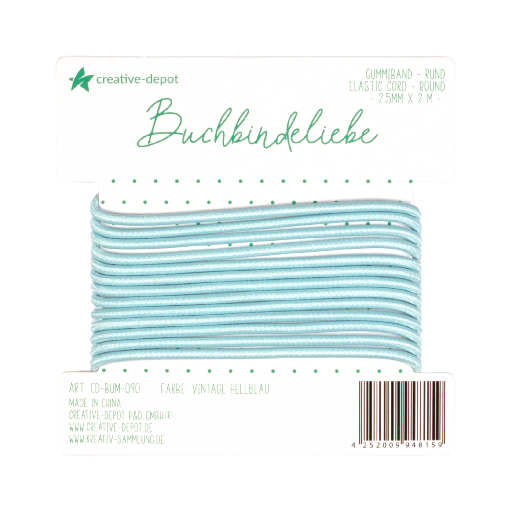 Gummiband - Vintage Hellblau - rund - Buchbindeliebe