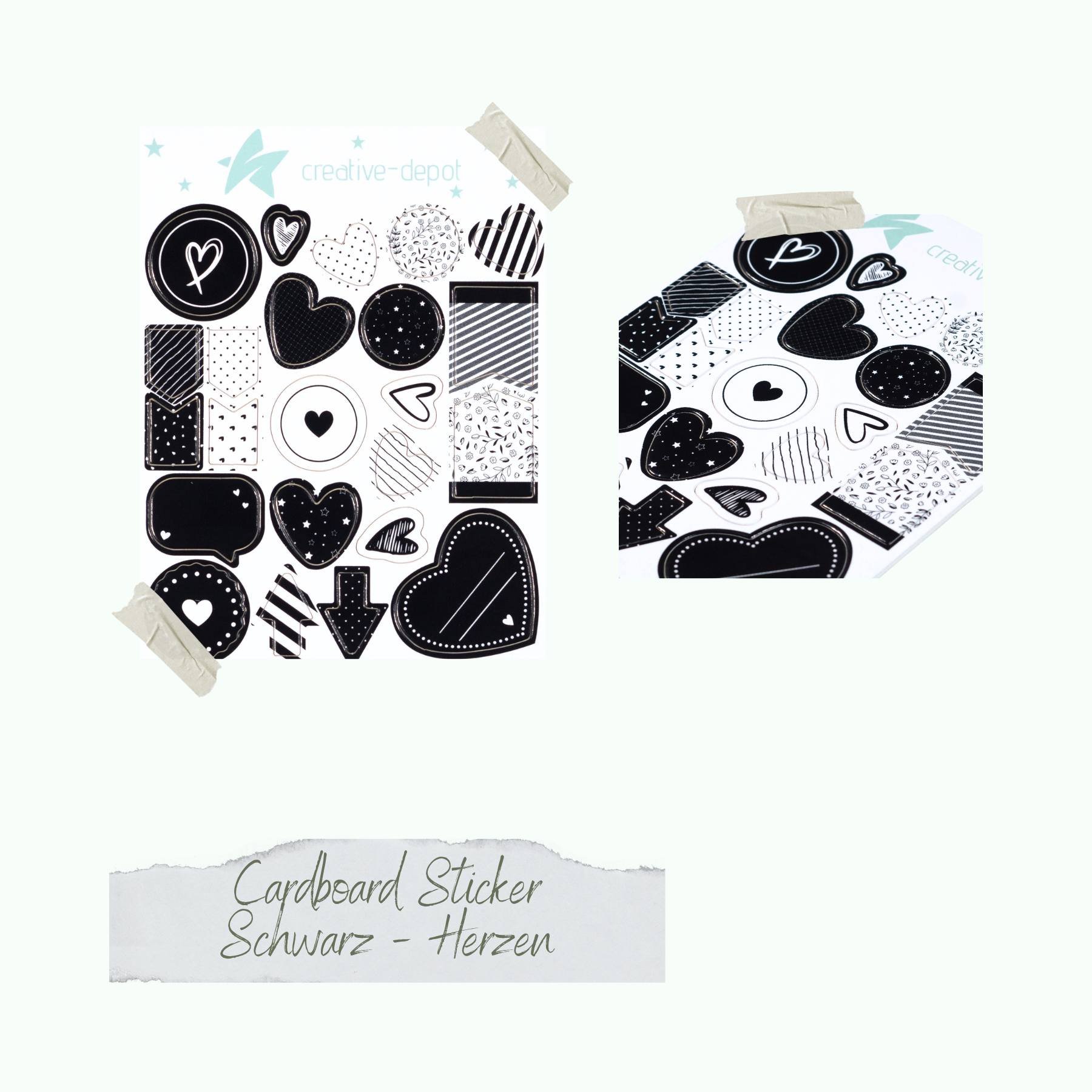 Cardboard Sticker - Schwarz - Herzen Cardboard Sticker - Schwarz - Herzen